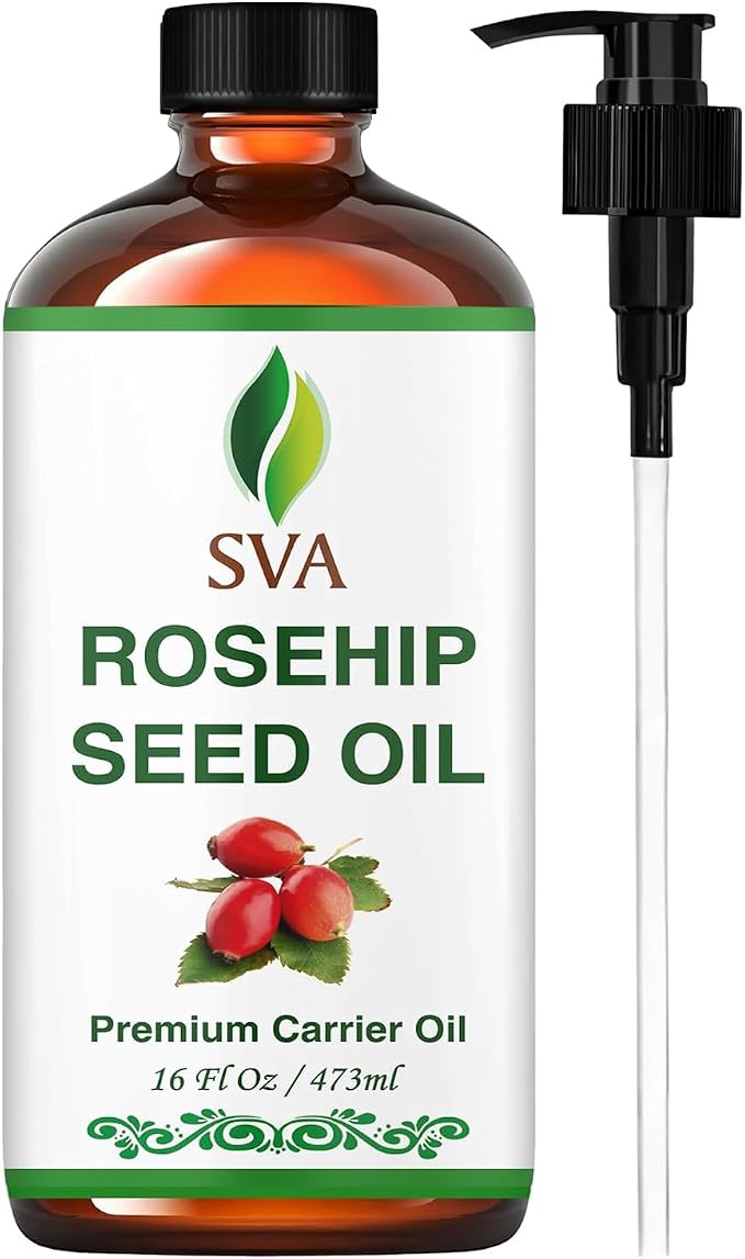 SVA Rosehip Seed Oil - 16 Fl Oz – 100% Natural & Cold Pressed - for Face, Skin Care, Hair Care, Scalp Massage & Body Massage – Carrier Oil with Dropper