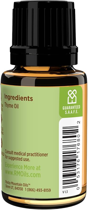 Rocky Mountain Oils Thyme Essential Oil - 100% Pure & Natural for Diffusers, Aromatherapy & Home Fresh Herbal Scent | Cleansing & Purifying | 15ml Bottle