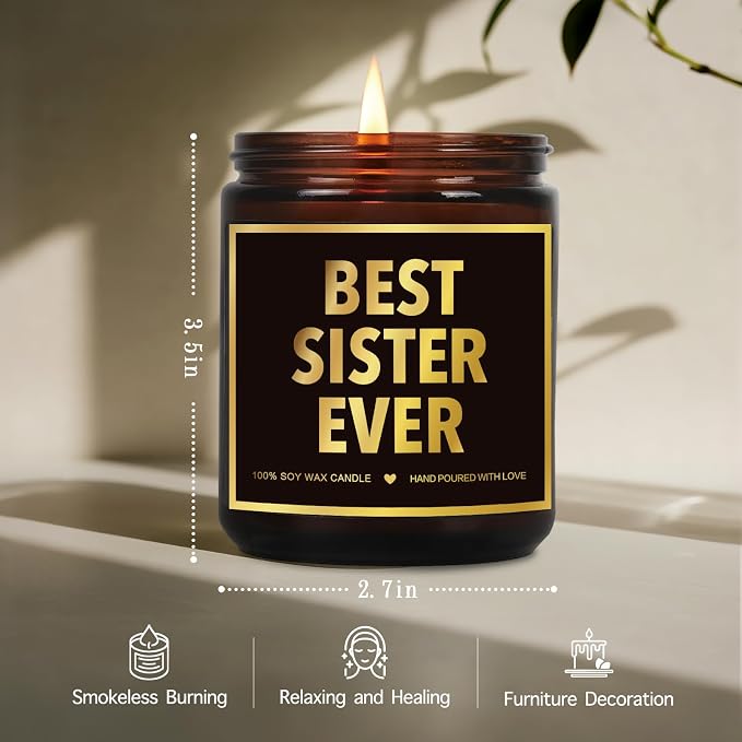 Funny Best Sister Ever Scented Candle Gifts for Sister, Unique Candles Gift for Thanksgiving Christmas Birthday Graduation, Cool Sisters Candle for Bonus Stepsister, Step Sis in Law-24