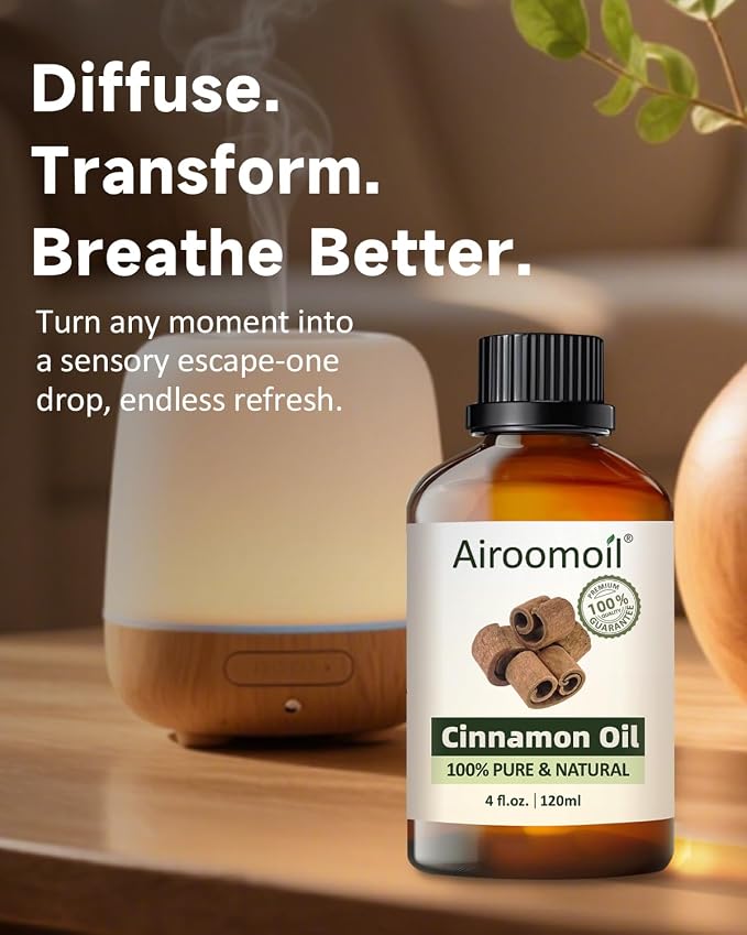 Cinnamon Essential Oil 4 fl oz (120ml) – 100% Pure Natural Cinnamon Bark Oil, Warm Cozy Scent for Water Diffuser, Massage, Hair & Skin Care, DIY Candle & Soap Making – Large Value Bottle