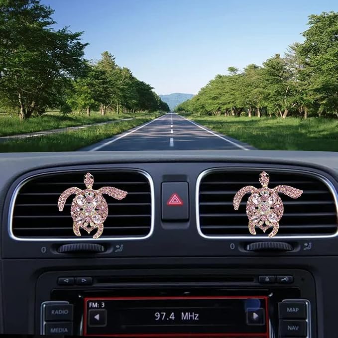 Car Air Freshener Women Car Vent Clips Decorations 2 PCS Cute Sea Turtles Car Interior Accessories Car Vent Diffuser (Diamond Pink Turtle, 2 inch)