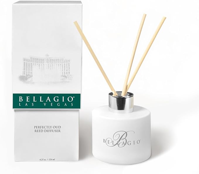 Bellagio Reed Diffuser - Luxury Hotel Fragrance - Oud, Pink Peppercorn, Seaweed and Fir Balsam - Perfectly Oud Scent - 6 White Reeds - 4.25 oz