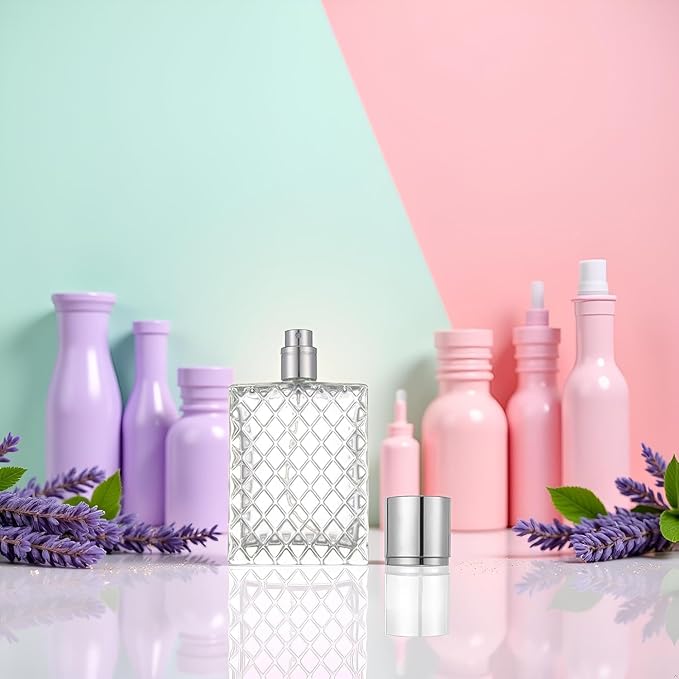 100ml 3.4Oz Transparent Glass Spray Bottles Empty Square Perfume Fine Mist Atomizer Refillable Essential Oil Container for Travel Spray Bottles Refillable Containers