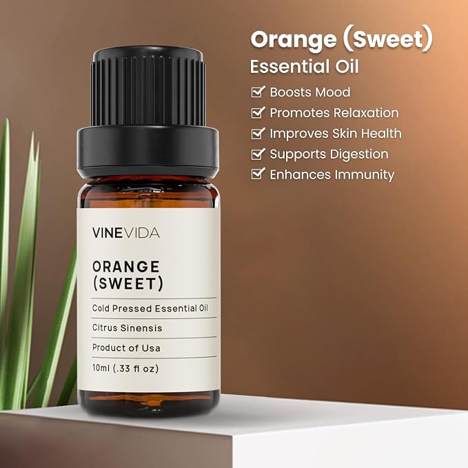 VINEVIDA Orange Sweet Essential Oil - Undiluted Orange Oil - DIY Candle Scents for Candlemaking - 10 mL Safe for Skin