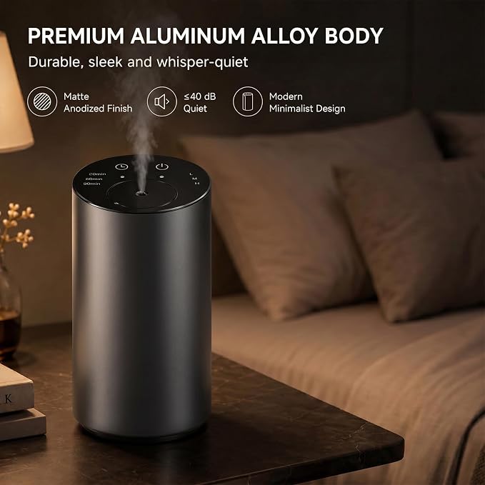 Oxdigi Waterless Essential Oil Diffuser, Portable Scent Air Machine with Timer & 3 Mist Modes for Home, Car, Office, Bedroom and Hotel, Grey