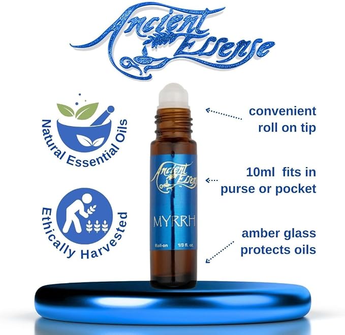 Ancient Essence Myrrh Roll On Essential Oil 100% Pure & Natural fAromatherapy for Body Aches Tired Muscles Stiffness (1/3 Fl OZ)