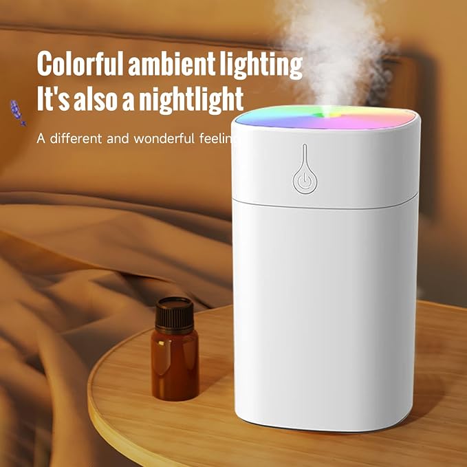 Portable Desktop Humidifier, 400ml Small Humidifier, Travel Fragrance Diffuser, Powered by USB, with LED Light and Automatic Shut-off Function (Grey)