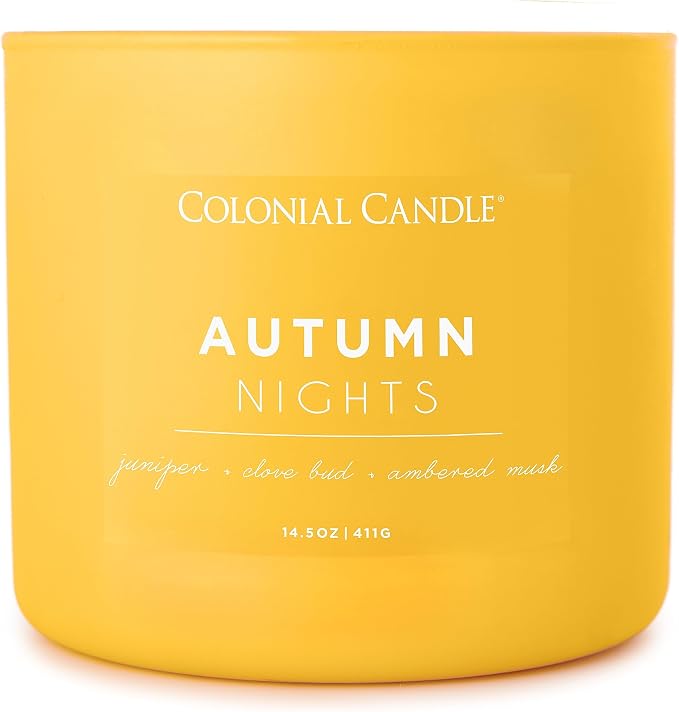Colonial Candle Autumn Nights Scented Jar Candle, Pop of Color Collection, 3 Wick, Yellow, 14.5 oz - Up to 60 Hours Burn (Pack of 2)
