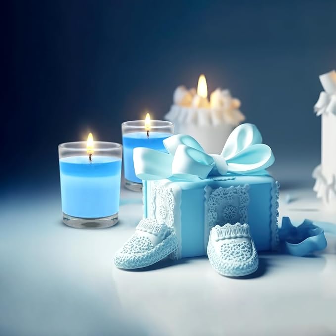 Set of 20 Babyblue Votive Candles Clear Glass Filled Unscented Soy Wax Candle for Home Spa Weddings Holiday Baby-Shower Party and DIY