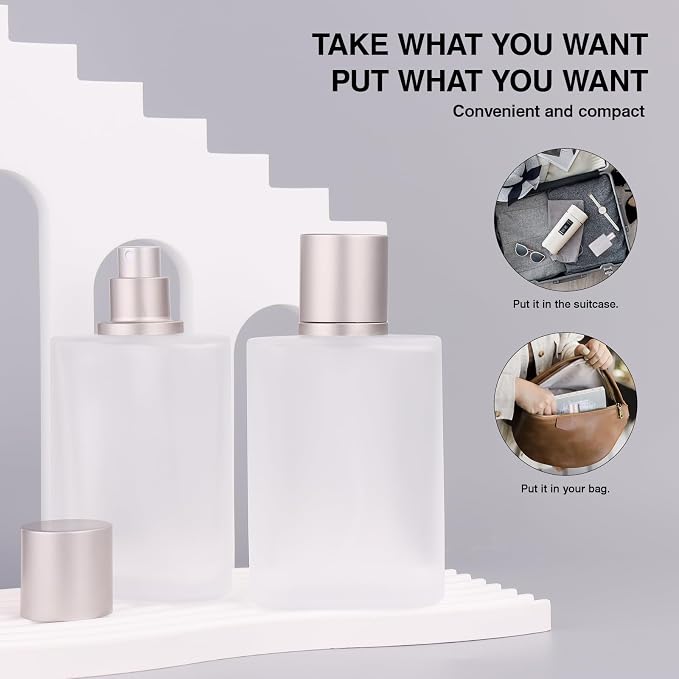 Frosted Glass Perfume Bottles Empty Refillable, 100ml /3.4oz Atomizer Sprayer, Cologne Bottles Empty with Perfume Dispenser