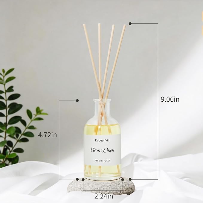 L'odeur Vill Reed Diffuser Set, 5.07 fl oz(150ml) Clean Linen Reed Diffuser for Home Bathroom Diffuser with Long Lasting Scent Diffuser with 6 stricks Shelf Decor