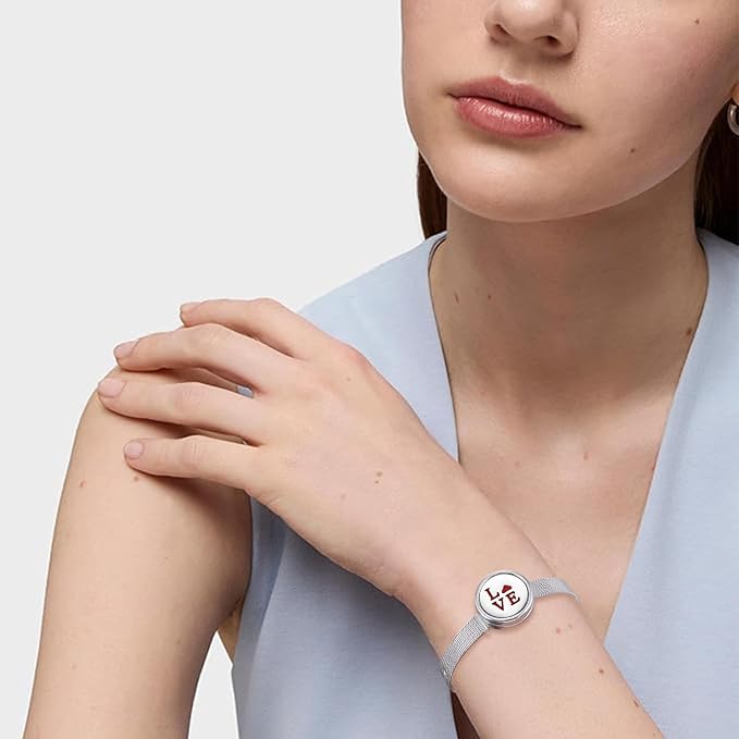 Essential Oil Diffuser Bracelet Aromatherapy Locket Adjustable Stainless Steel Love Watch Chain Bracelet with 10 Pcs Refill Pads for Women