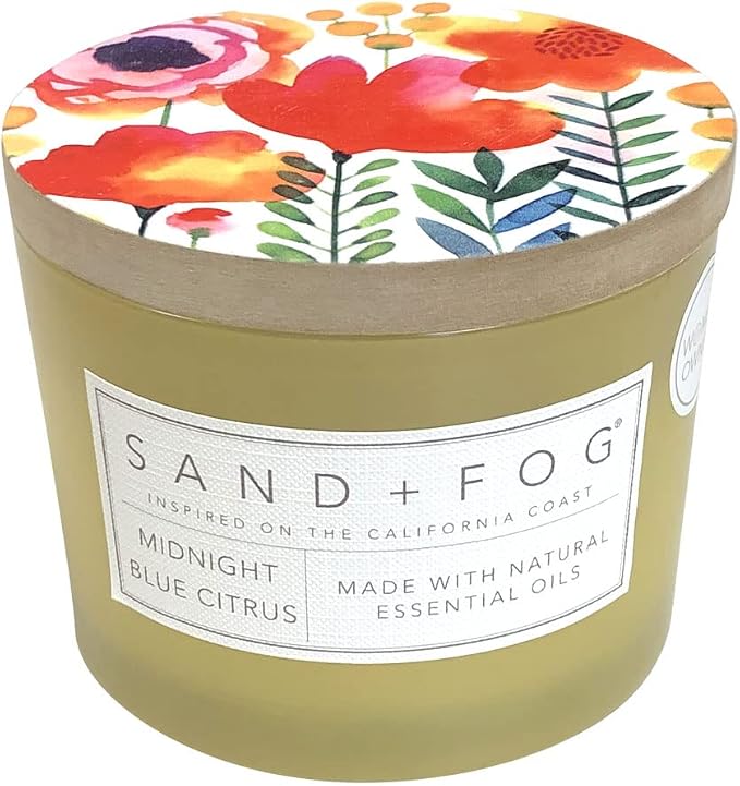 Sand + Fog Scented Candle - Midnight Blue Citrus – Additional Scents and Sizes – 100% Cotton Lead-Free Wick - Luxury Air Freshening Jar Candles - Perfect Home Decor – 12oz