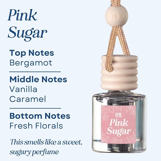 C&E Craft Co Hanging Car Air Freshener Diffuser 2 Pack, Long Lasting Fragrance Oil Car Freshener, Glass Bottle Auto Air Freshener, Made in USA (Pink Sugar + Pink Sands)