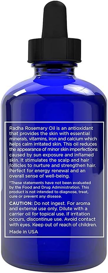 Radha Beauty - 4 oz. Rosemary Essential Oil - 100% Pure Therapeutic Grade, Steam Distilled for Aromatherapy, Relaxation, Scalp, Healthy Hair Growth, Dry Skin, DIY Essential Oil