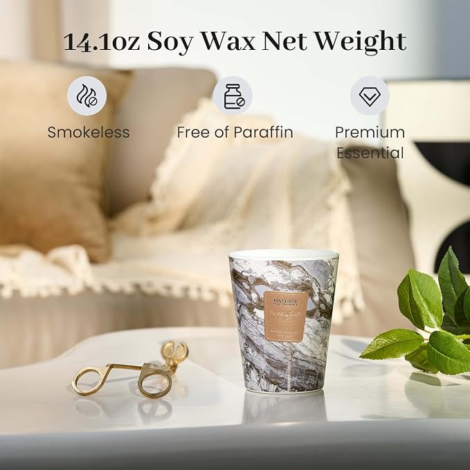 M&SENSE Eucalyptus Mint Scented Soy Candle, 3 Wick Highly Scented 14.1 Oz 75H, Aromatherapy Christmas Gift for Women and Men
