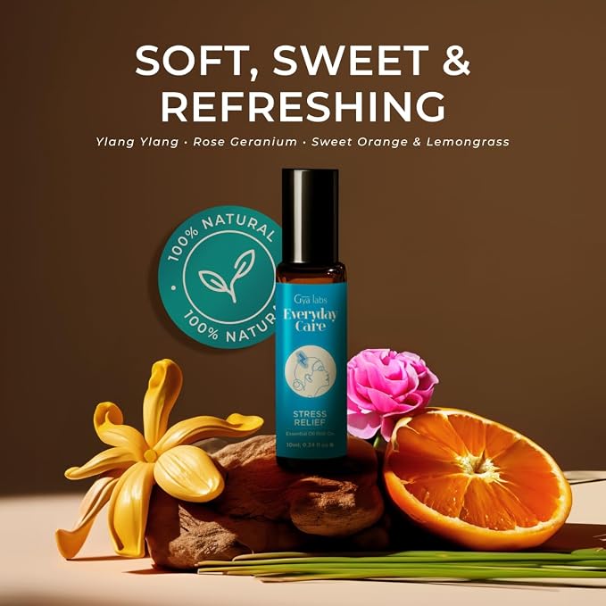 Stress Relief & Brain Booster Roll On Set - Aromatherapy Grade Essential Oils Roll On Set - 2x0.34 fl oz - Gya Labs