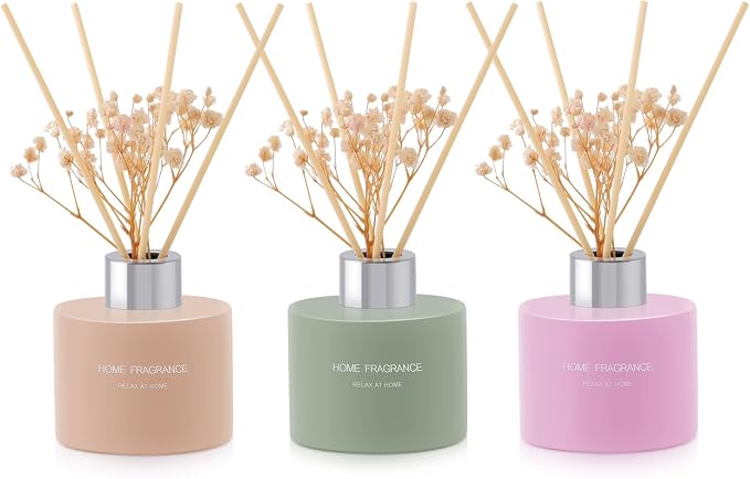 L'odeur Vill 3 Pcsk Reed Diffuser, 4.06 oz(120ml) Linen/Vanilla/Jasmine Lily, Scented Aromatherapy Diffuser with 12 Black Diffuser Sticks, Air Freshener for Home Bedroom Bathroom