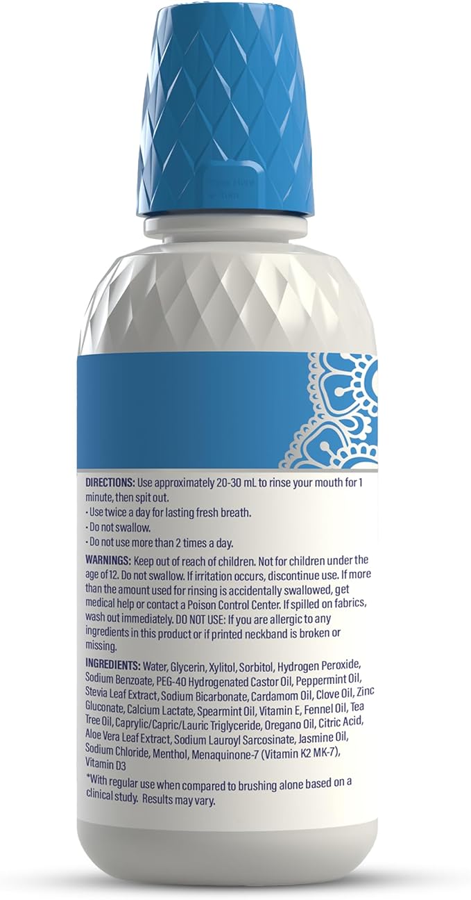 GuruNanda Whitening Mouthwash – Up to 3 Shades Whiter Teeth in 2 Weeks – Alcohol & Fluoride Free with Hydrogen Peroxide – Oxyburst Technology - Wild Mint, 16 oz (Pack of 3)