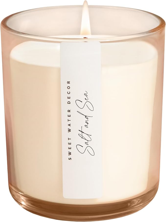 Sweet Water Decor Salt and Sea Scented Soy Candles – Sea Salt, Citrus, Musk, Amber – Fresh Coastal Aroma – 50 Hour Burn – 12oz Tinted Glass Jar for Home Decor and Bedroom Decor