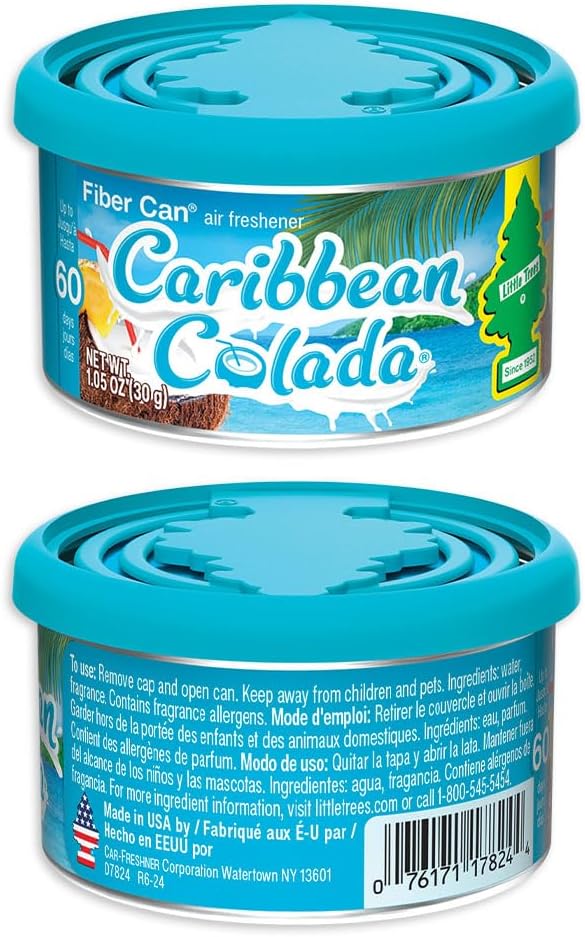 LITTLE TREES Car Air Freshener | Fiber Can Provides Long Lasting Scent for Auto or Home | Recycled Fiber | Caribbean Colada, 4 Air Fresheners