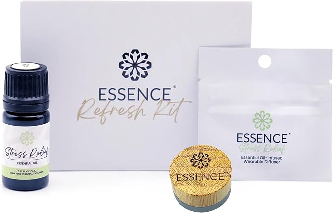 Essence Refresh Kit | Featured Blends Essential Oils | Aromatherapy Nasal Diffuser | Personal Scent Clip for Travel, Work & Everyday Use | Made in USA | Stress Relief | Bamboo/Glass Pod