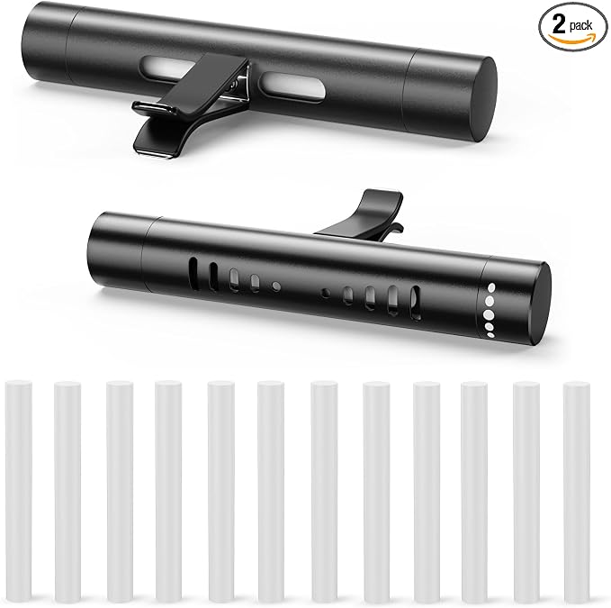 2pcs Car Air Freshener Diffuser Vent Clips，With 12 Odorless Refill Sticks,Essential Oil Car Diffuser Suitablefor:Car,Bathroom,OfficeScenario,Cloakroom,Bedrooms,Present (Black)