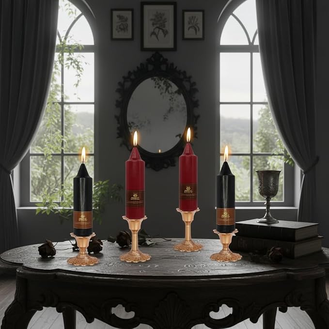 5 inch Short Taper Candlesticks Red Black Unscented Tapered Candles for Dark Romantic Halloween Party Gothic Dinner Household Decoration
