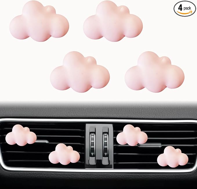 4 Pcs Pink Cloud Air Fresheners - Cute Car Diffuser Vent Clips - Interior Decor Charm - Cute Car Accessories