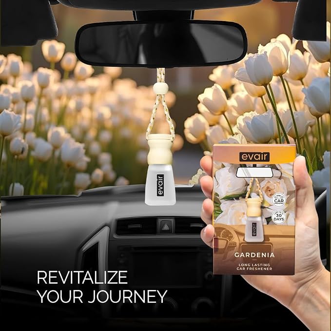 Evair Car Air Freshener | Hanging Air Freshener Car Diffuser | Long Lasting Scents made with Essential Oil | Alcohol Free (Gardenia)