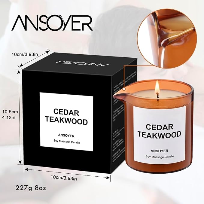 Massage Oil Candle, Cedar Teakwood, 8 OZ | Massage Oil for Massage Therapy, Massage Lotion & Body Oil Candle, Gift for Men or Women