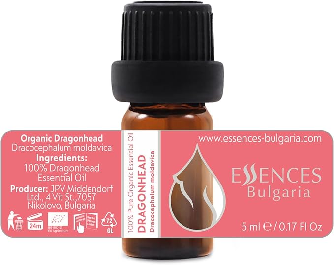Essences Bulgaria Organic Moldavian Dragonhead Essential Oil 1/6 Fl Oz | 5ml | Dracocephalum Moldavica | 100% Pure and Natural | Undiluted | Therapeutic Grade | Family Owned Farm | Steam-Distilled