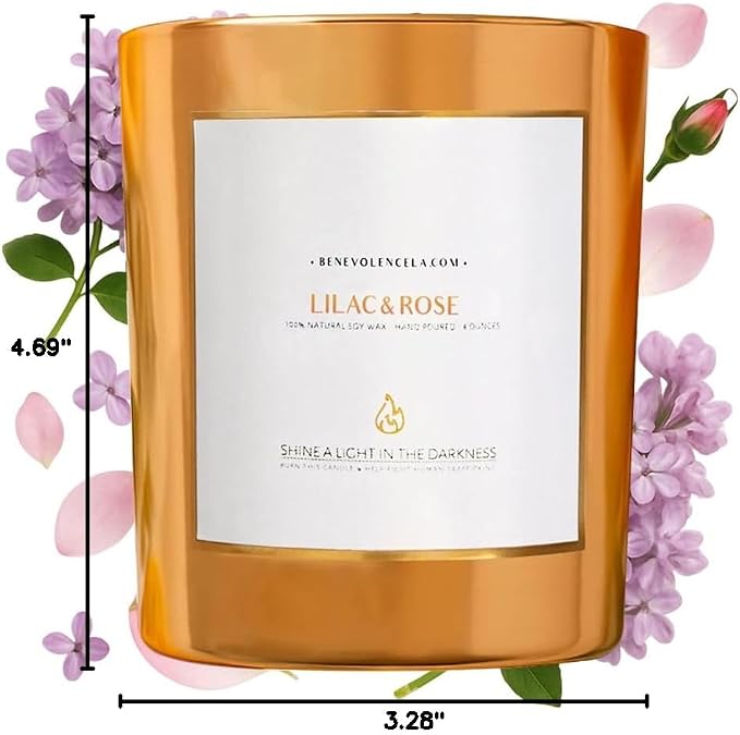 Benevolence LA Premium Lilac & Rose Scented Candle – Long-Lasting, 45-Hour Burn – Luxury Natural Soy Wood Wick Candle for Home – Aromatherapy & Room Decor – 8oz