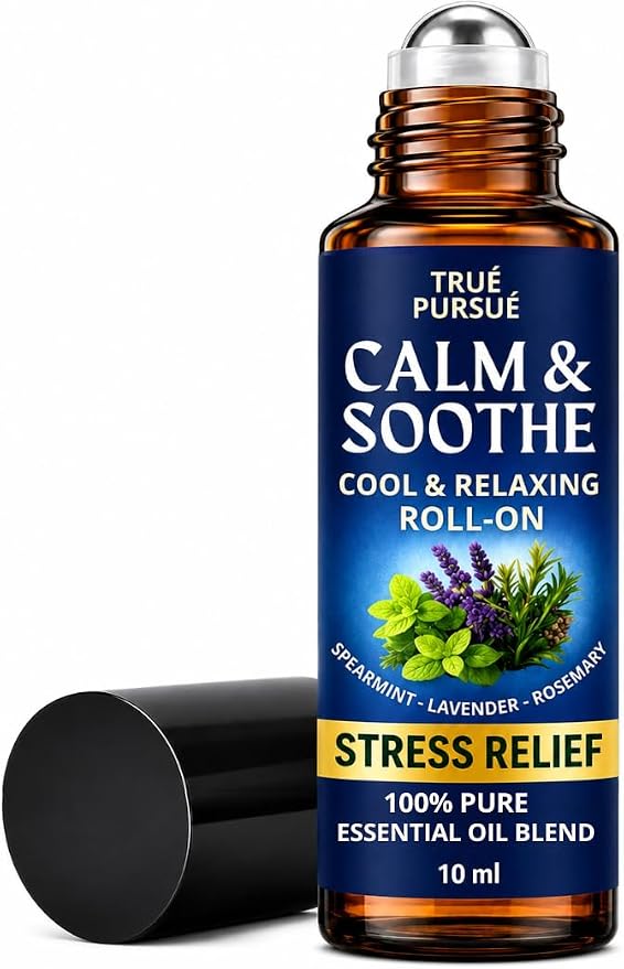 Soothe & Calm Essential Oil Roll On – Frankincense & Lavender Essential Oil Roller – Stress Relief Oil Roll On – 100% Pure Aromatherapy Calming Oils for Anxiety, Migraine & Sleep – 10ml TRUÉ PURSUÉ