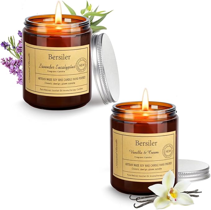 Lavender Eucalyptus and Vanilla Cream Candle, Scented Candle Aromatherapy Candle, Stress Relief and Relax Candles Gift for Women
