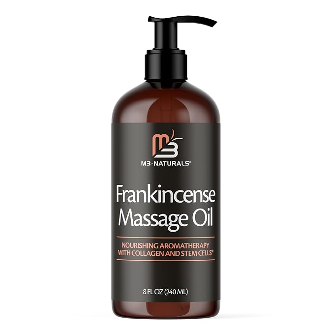Frankincense Essential Massage Oil for Scars, Stretch Marks & Fine Lines, Firming, Hydrating, Smoothing & Calming Formula with Collagen, Stem Cells, Lavender & Grapefruit, 8 fl oz, by M3