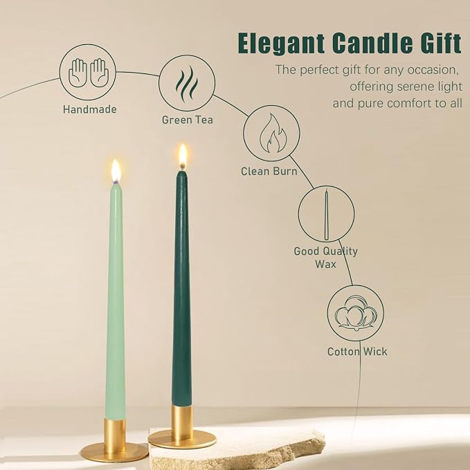 Candlesticks Long Taper Candle,Green Tea Scented 10 Inches Gradient Green Candle Sticks Smokeless Tapered Candles for Home Décor Holiday Gifts