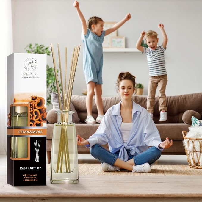 Reed Diffuser Cinnamon 3.4 Fl Oz(100ml) - Room Diffuser with Cinnamon Essential Oil - Home Fragrance - Aromatherapy Air Freshener - Oil Diffuser - Scented - Cinnamon Aroma