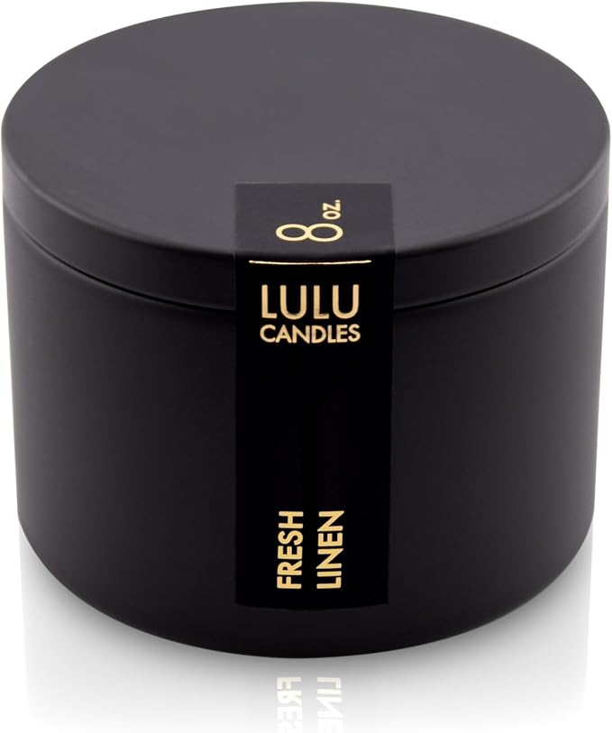 Lulu Candles | Fresh Linen Scented Candle | Smells Clean & Crisp | Luxury Scented Soy Tin Candle | Hand Poured in The USA | Highly Scented & Long Lasting (8 Oz. Tin)