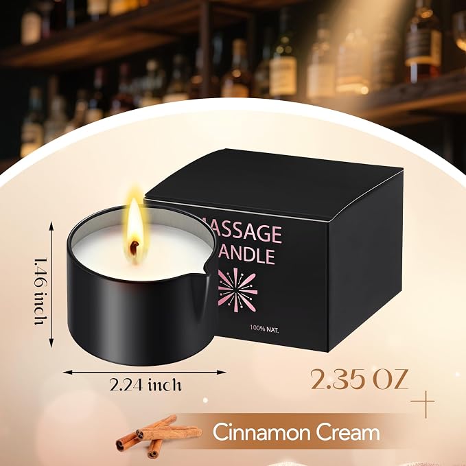 Nuanchu 2 Pcs 2.35 oz Massage Oil Candle, Ignite Low Temp Scented Body Oil Candles for Massage Therapy Soy Based Mother's Day Home Gift Spa Use, Cinnamon Cream