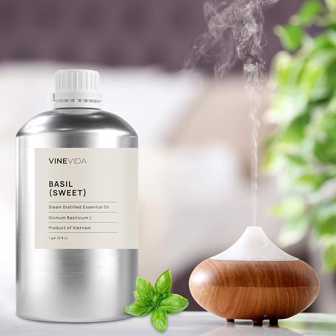 VINEVIDA [128oz] Basil (Sweet) Essential Oil - Bulk Essential Oil for Soap Making and Candle Making