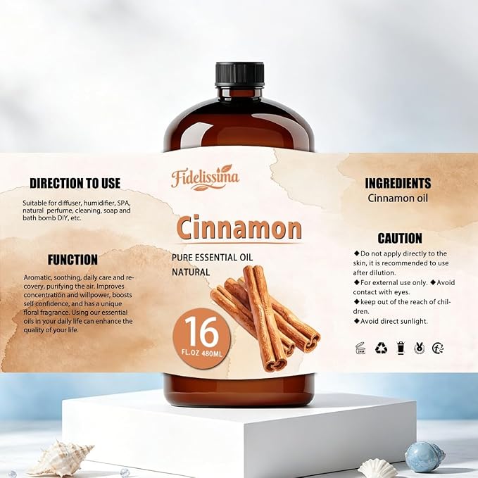 Fidelissima Natural Essential Oil Set,4 Scents Gift Kit –Cedarwood,Coconut,Cinnamon,White Musk,Fragrance Oil for Diffuser,Candle Soap Making,Personal Care with Glass Dropper