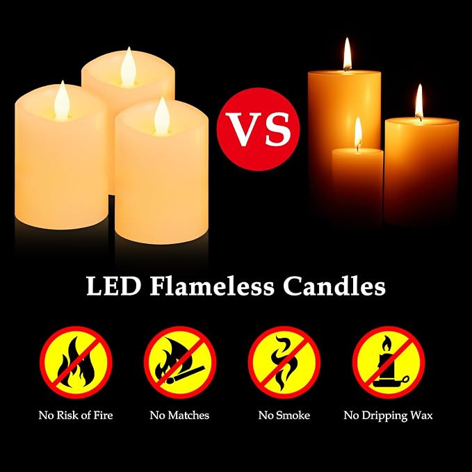 3x4 inch Flameless Candles: Realistic Flameless LED, Battery-Powered Pillar Candles with Remote & Timer, Fake Candles for Fall Decor, (Ivory, 3"*4"-3pcs)