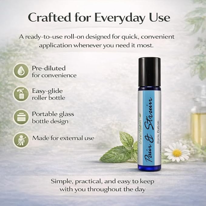 GreenHealth- Pre-Diluted Essential Oil Roll-On - Pain and Strain 10 ml Roll On - Ready-to-Use