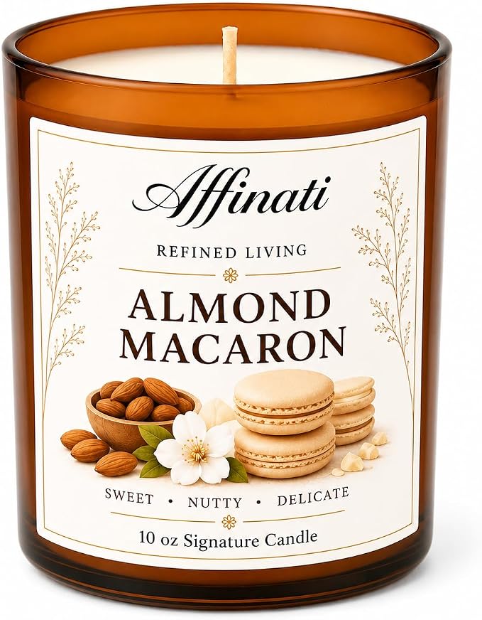 Affinati Almond Macaron Signature Candle - 10 oz Luxury Soy Blend Wax Candle, Long-Lasting Home Fragrance