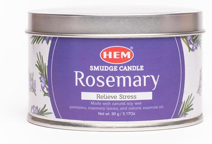 HEM Rosemerry Scented Smudge Candles – 3.2 Oz Natural Soy Candles with Crystals Inside – Long-Lasting 20-Hour Clean Burn – Perfect for Home Cleansing & Relaxation
