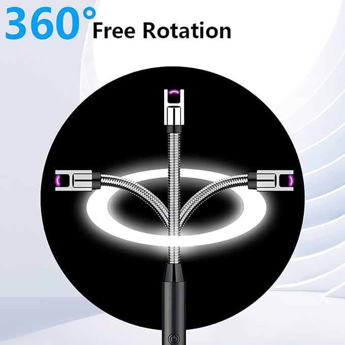 ELCELC 2 Pack Electric Candle Lighter Plasma Flameless Arc Windproof 360° Long Neck Flexible with LED Power Display Lighters for Candle for BBQ, Grill, Camping, Fireplace, Stove