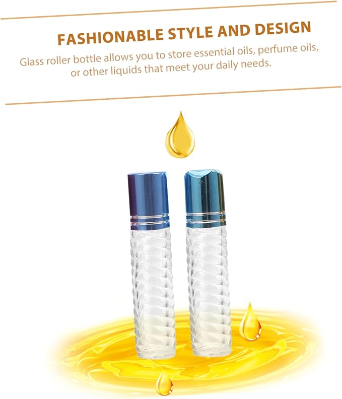Mobestech 12pcs 5ml Glass Roller Ball Bottles Essential Oil Bottle Kit Refillable Mini Perfume Portable for Travel and Aromatherapy Use Random Color