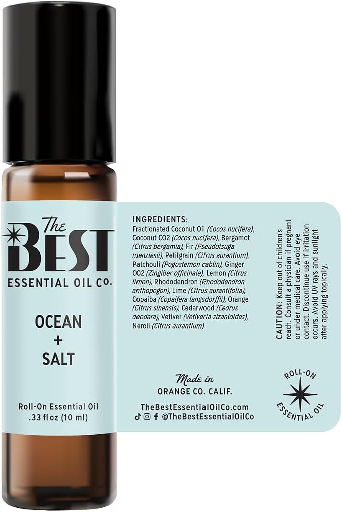 The Best Ocean + Salt Essential Oil Roll-On Blend- Premium Grade- Pre-Diluted in Coconut Oil- Ready to Use- 10 ml (.33 fl oz)