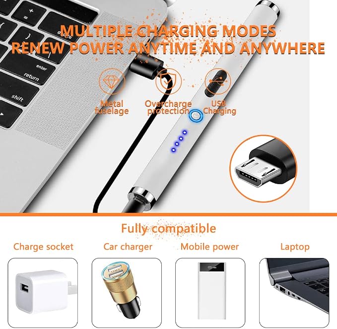 Electric Lighter Rechargeable Plasma Flameless USB Lighter with Safety Lock Dual Arc LED Display for Candle Grill Kitchen Camping (White)